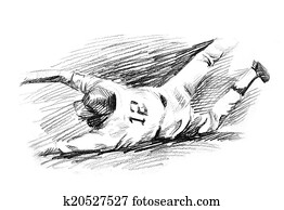 Baseball player home run slide drawing