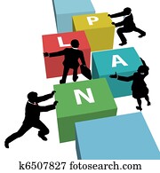 Business people team push PLAN together Business people team push PLAN together