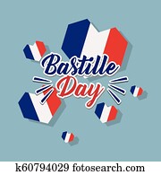 dia bastille, celebração, cartão, com, corações, e, bandeira