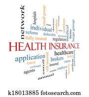gezondheid verzekering, woord, wolk, concept, vervagen