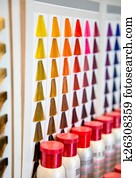 Hair dyed color shades palette in hairdressing salon