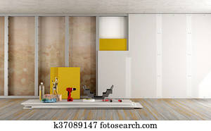 hjem renovation, av, ei, gammel, rom