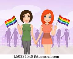 ilustración, de, pareja lesbiana