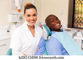 jovem, femininas, odontólogo, e, africano, paciente