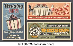 חתונה, rings,, מתנה, ו, cake,, יונות, ו, ריחות