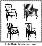 קבע, של, עתיק, כסאות, צלליות