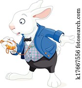 שפן לבן, עם, שעון כיס