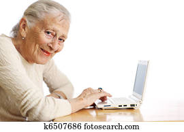 年長 婦女, 由于, 便攜式電腦