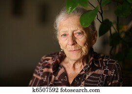 肖像, ......的, a, 高級婦女, 在家