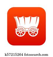 Ancient western covered wagon icon digital red Ancient western covered wagon icon digital red