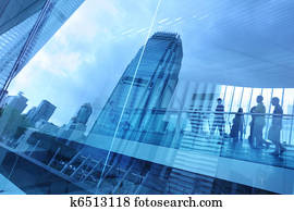 Blue city glass background