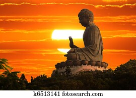 buddha, em, pôr do sol