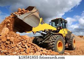 carregador extremidade dianteira, derrubar, pedra