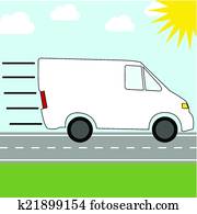Colorful icon for sending by courier service - fast riding van