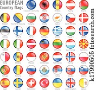 European National Flag Buttons Set