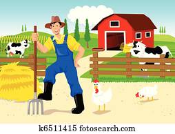 landwirt, in, karikatur landwirt, in, karikatur