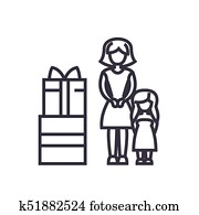 mother gift to daughter concept vector thin line icon, symbol, sign, illustration on isolated background mother gift to daughter concept vector thin line icon, symbol, sign, illustration on isolated background