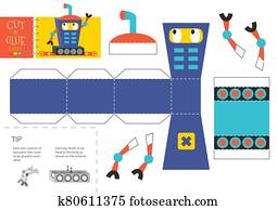 schneiden, und, klebstoff, roboter, spielzeug, vektor, illustration,, worksheet. schneiden, und, klebstoff, roboter, spielzeug, vektor, illustration,, worksheet.