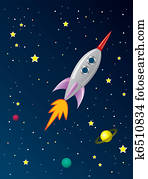 vector stylized retro rocket ship in space vector stylized retro rocket ship in space