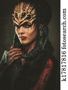 Young woman with spider body art and mask Young woman with spider body art and mask