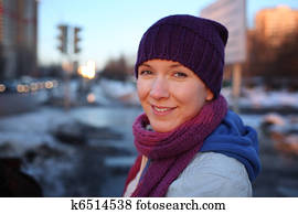 幸せ, 若い女性, 中に, 都市