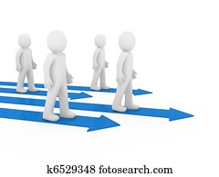 3d, hombres, equipo, flecha, manera