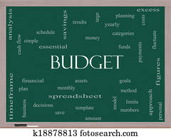 budget, glose, sky, begreb, på, en, sort vægtavle