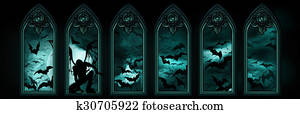 Halloween banner with bats and a fallen angel Halloween banner with bats and a fallen angel