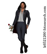 romantikus, ember, noha, rózsa, -, 1