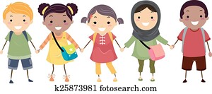 stickman, niños, escuela, diversidad