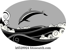 Vector dolphin and sea. Symbol