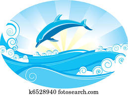 Vector dolphin and sea. Symbol