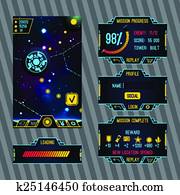 Futuristic space game interface with screen Futuristic space game interface with screen