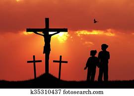 gyerekek, imádkozik, jézus