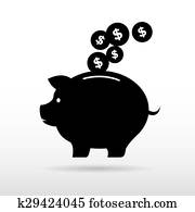 Illustration of piggy bank and coin. Illustration of piggy bank and coin.