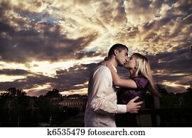 romántico, foto, de, un, besar, pareja