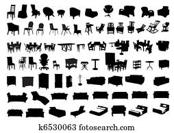 silhouetten, von, möbel, symbol
