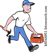 carpenter tradesman worker hammer and toolbox walking carpenter tradesman worker hammer and toolbox walking