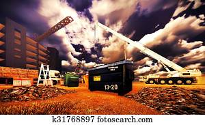 construction site at sunset construction site at sunset