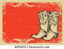 Cowboy boots .Vector graphic image with grunge background for text Cowboy boots .Vector graphic image with grunge background for text