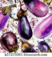 Eggplant wild vegetables in a watercolor style pattern. Eggplant wild vegetables in a watercolor style pattern.