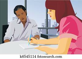 empresarios, trabajo junto, en, oficina