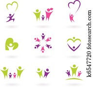 familia, relación, y, gente, icono, colección, (, verde, rosa, p