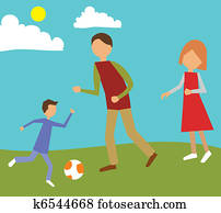 familie, leking, i park