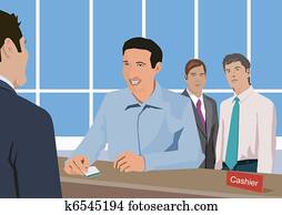 folk, withdrawing penge, hos, bank.