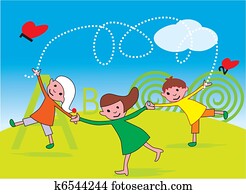 Front view of children playing in a park Front view of children playing in a park
