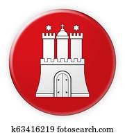 Hamburg Flag Badge, 3d illustration on white background Hamburg Flag Badge, 3d illustration on white background
