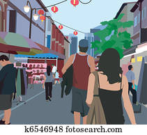 hintere ansicht, von, leute, gehen, in, dass, straße