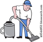 Male Cleaner vacuuming with vacuum cleaning Male Cleaner vacuuming with vacuum cleaning