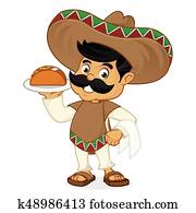 Mexican man cartoon serving taco Mexican man cartoon serving taco